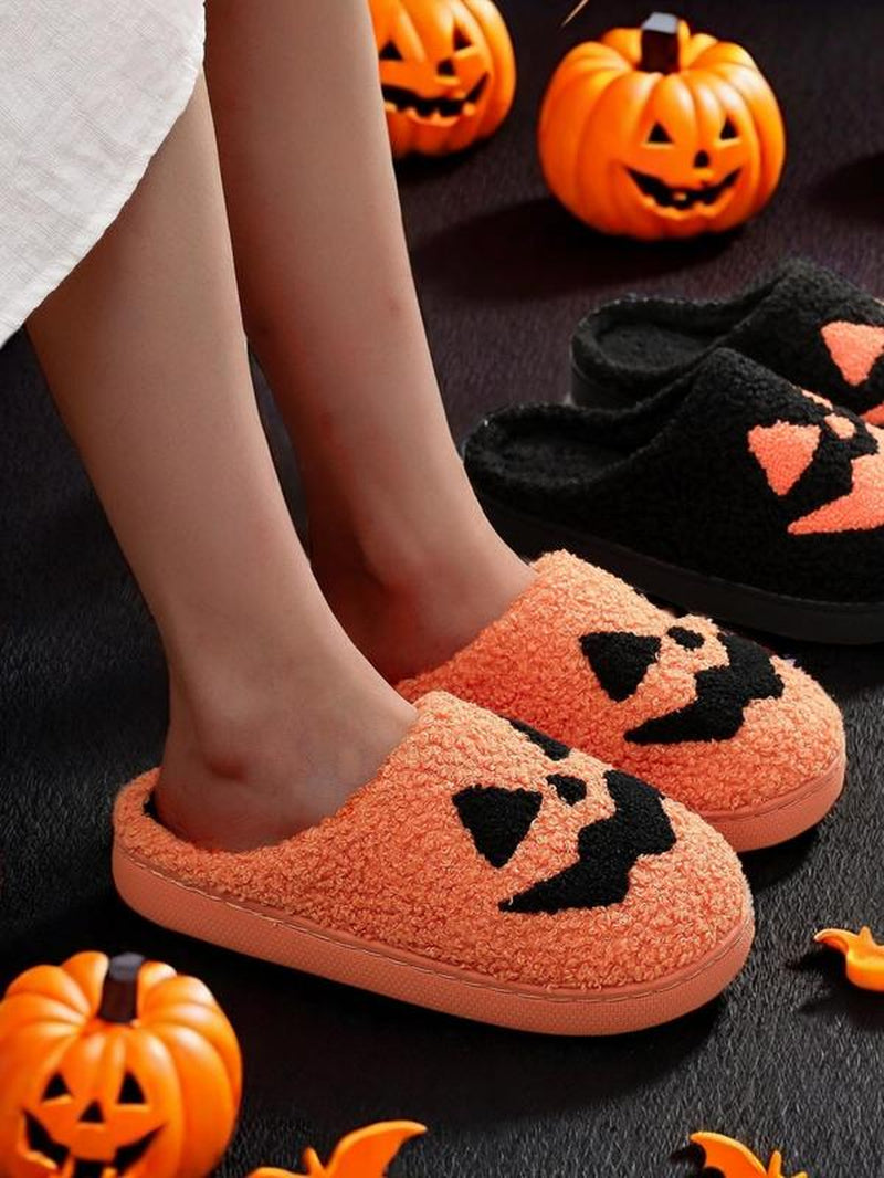 Pumpkin Embroidery Slippers, Halloween Slippers, Casual Soft Comfortable Halloween Themed Home Slippers for Women & Men, Fashionable Slippers for Indoor & Outdoor Wear