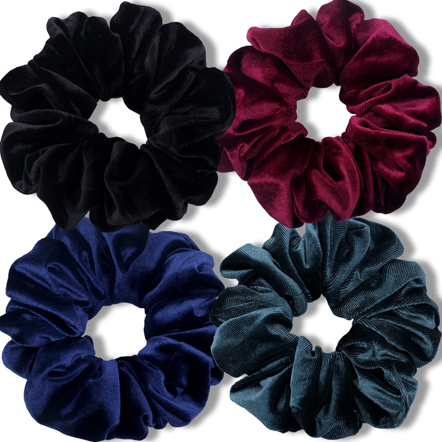 Premium Velvet Extra Large Scrunchies for Thick Hair, 6-Inch Jumbo Elastic Hair Accessories, 4-Pack, Dark Color