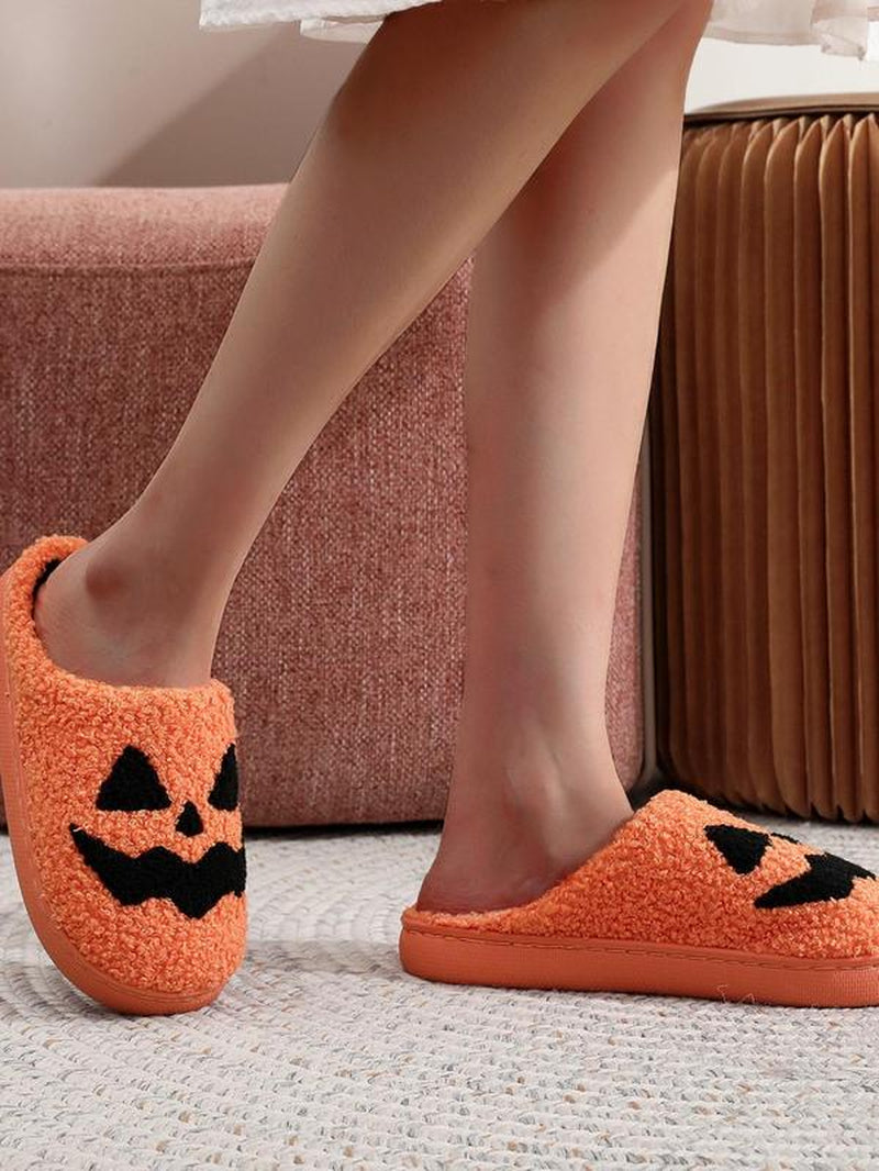 Pumpkin Embroidery Slippers, Halloween Slippers, Casual Soft Comfortable Halloween Themed Home Slippers for Women & Men, Fashionable Slippers for Indoor & Outdoor Wear