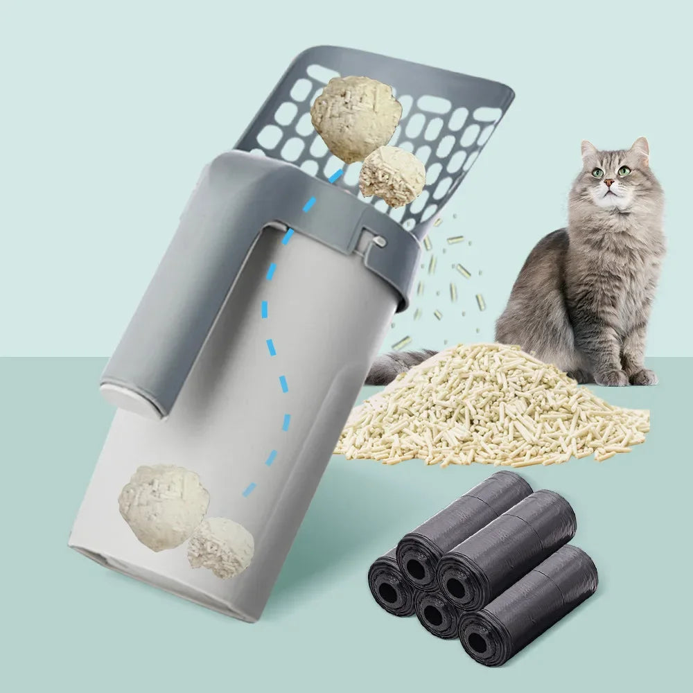 Cat Litter Shovel Scoop with Refill Bag for Pet Filter Clean Toilet Garbage Picker Cat Supplies Cat Litter Box Self Cleaning