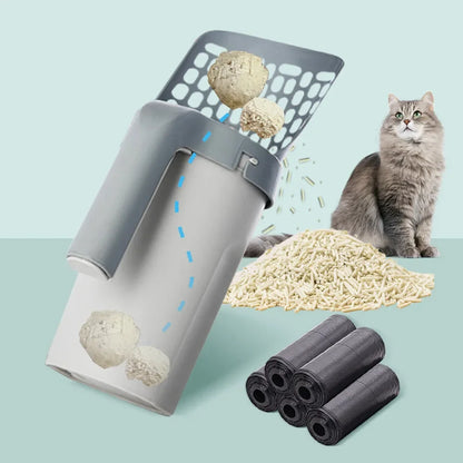 Cat Litter Shovel Scoop with Refill Bag for Pet Filter Clean Toilet Garbage Picker Cat Supplies Cat Litter Box Self Cleaning