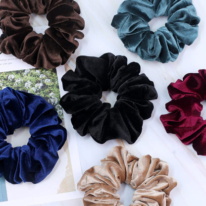 Premium Velvet Extra Large Scrunchies for Thick Hair, 6-Inch Jumbo Elastic Hair Accessories, 4-Pack, Dark Color