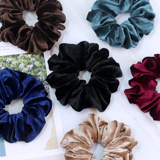 Premium Velvet Extra Large Scrunchies for Thick Hair, 6-Inch Jumbo Elastic Hair Accessories, 4-Pack, Dark Color