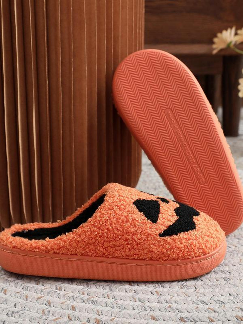 Pumpkin Embroidery Slippers, Halloween Slippers, Casual Soft Comfortable Halloween Themed Home Slippers for Women & Men, Fashionable Slippers for Indoor & Outdoor Wear