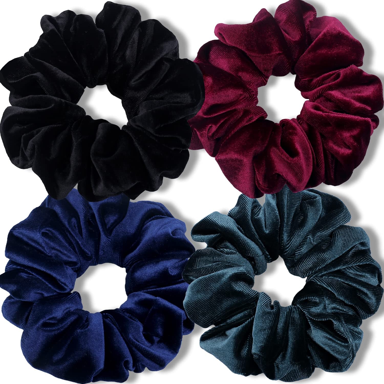 Premium Velvet Extra Large Scrunchies for Thick Hair, 6-Inch Jumbo Elastic Hair Accessories, 4-Pack, Dark Color
