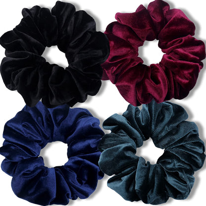 Premium Velvet Extra Large Scrunchies for Thick Hair, 6-Inch Jumbo Elastic Hair Accessories, 4-Pack, Dark Color