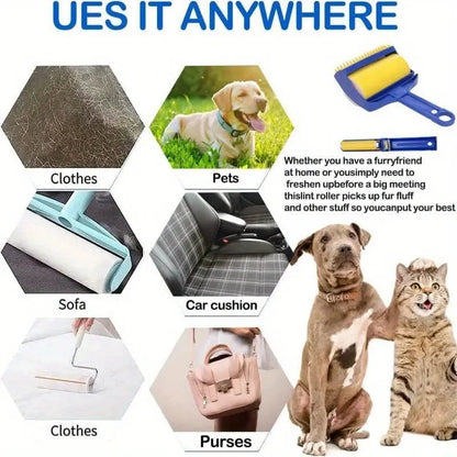 1Set Stick It Roller Handheld Set Pet Hair Remover Roller Kit, Reusable Washable Sticky Lint Roller for Pet Hairs, Carseats