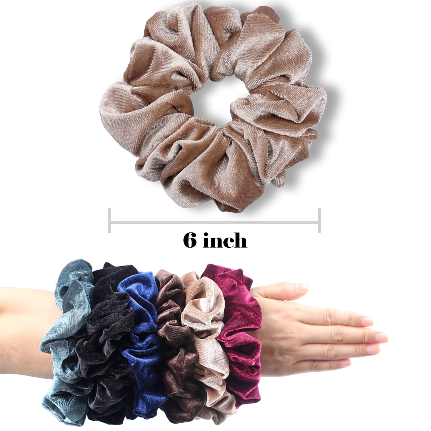 Premium Velvet Extra Large Scrunchies for Thick Hair, 6-Inch Jumbo Elastic Hair Accessories, 4-Pack, Dark Color
