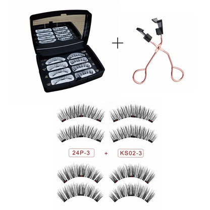 3D Magnetic Eyelashes Natural Soft Reusable Easy to Wear Eyelash Extension Beauty Makeup Tool Faux Mink False Eyelashes & Mirror