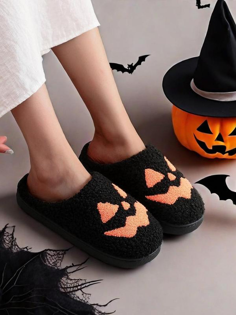 Pumpkin Embroidery Slippers, Halloween Slippers, Casual Soft Comfortable Halloween Themed Home Slippers for Women & Men, Fashionable Slippers for Indoor & Outdoor Wear