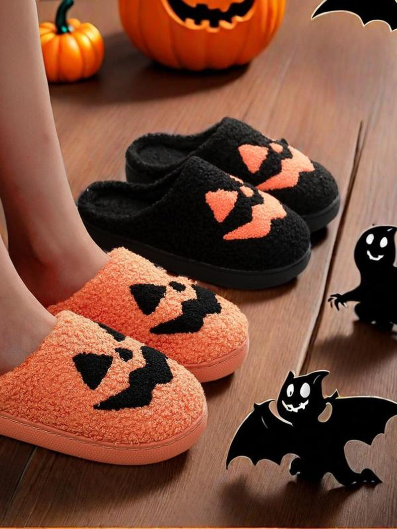 Pumpkin Embroidery Slippers, Halloween Slippers, Casual Soft Comfortable Halloween Themed Home Slippers for Women & Men, Fashionable Slippers for Indoor & Outdoor Wear