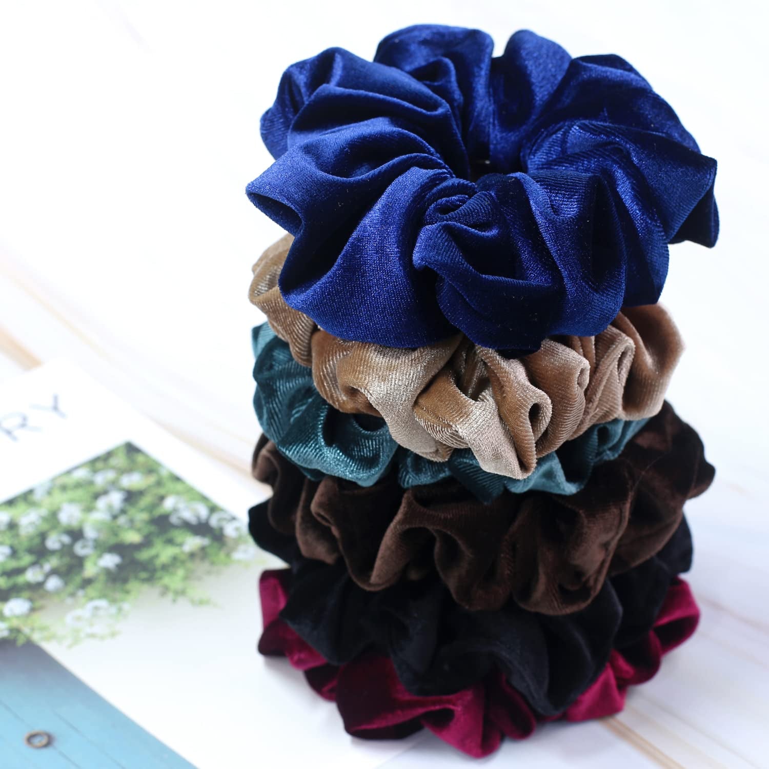 Premium Velvet Extra Large Scrunchies for Thick Hair, 6-Inch Jumbo Elastic Hair Accessories, 4-Pack, Dark Color